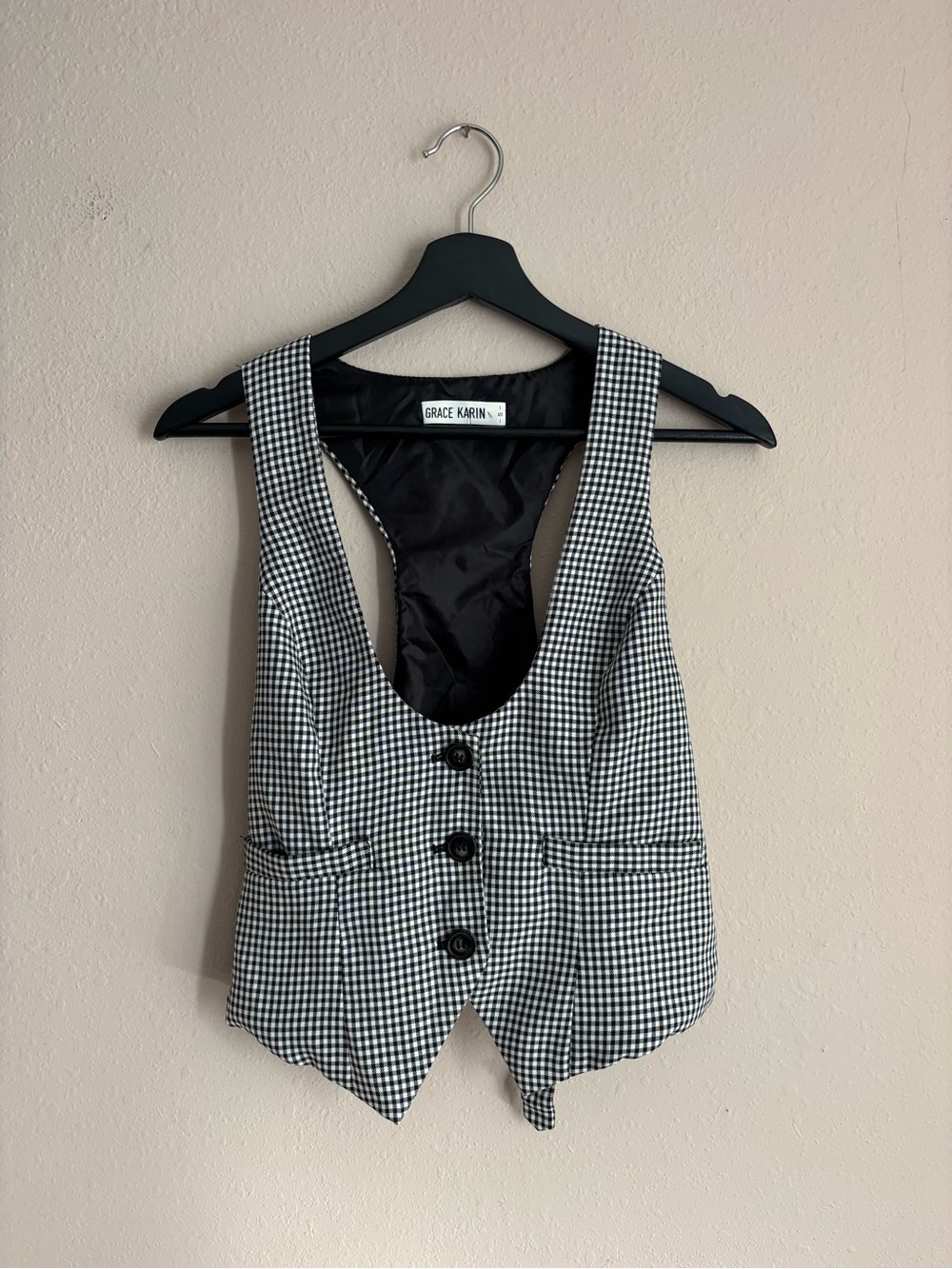 Black & White Gingham Tailored Vest Size Small